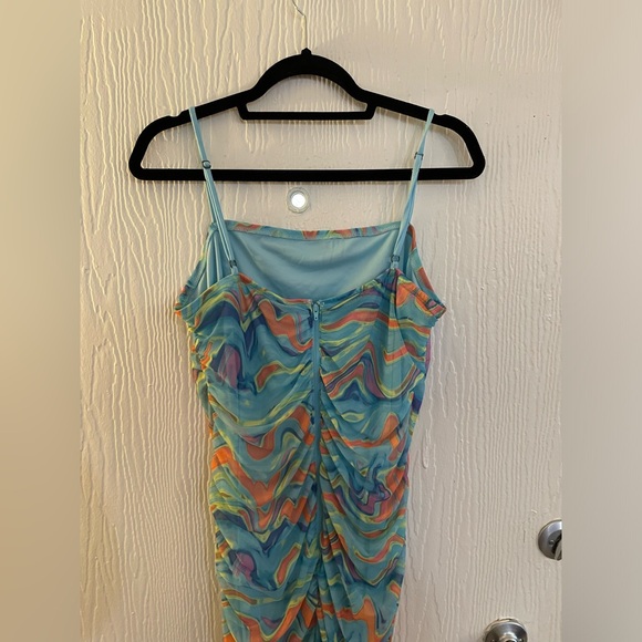 Wild Fable Blue Orange Yellow Swirl Rouched Mesh Maxi Dress Size XXL - Picture 7 of 9